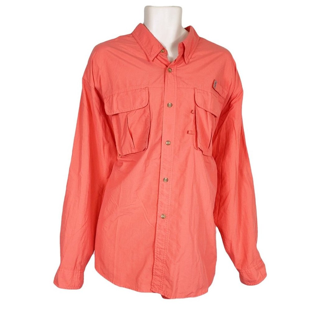 Mens Reel Legends XXL Pink L/S Vented Button Up Fishing Shirt W/Roll-Tab Sleeves